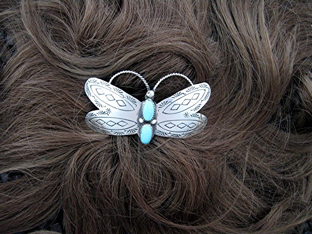 Navajo Sterling Silver Turquoise  Hair Barrette T YAZZI