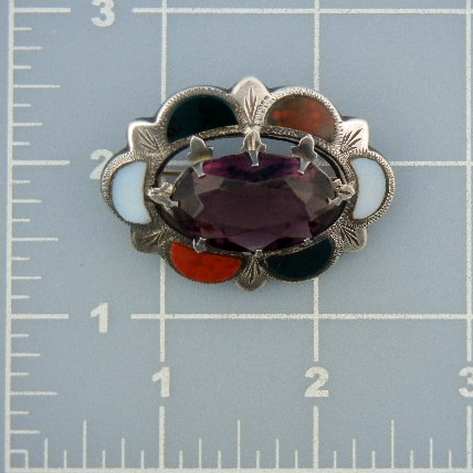 Antique Sterling Silver Agate Amethyst Scottish Brooch