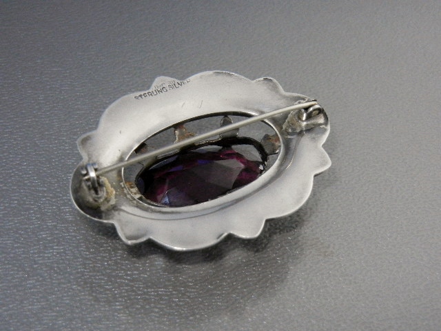Antique Sterling Silver Agate Amethyst Scottish Brooch