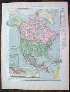 1904 Map North America Antique