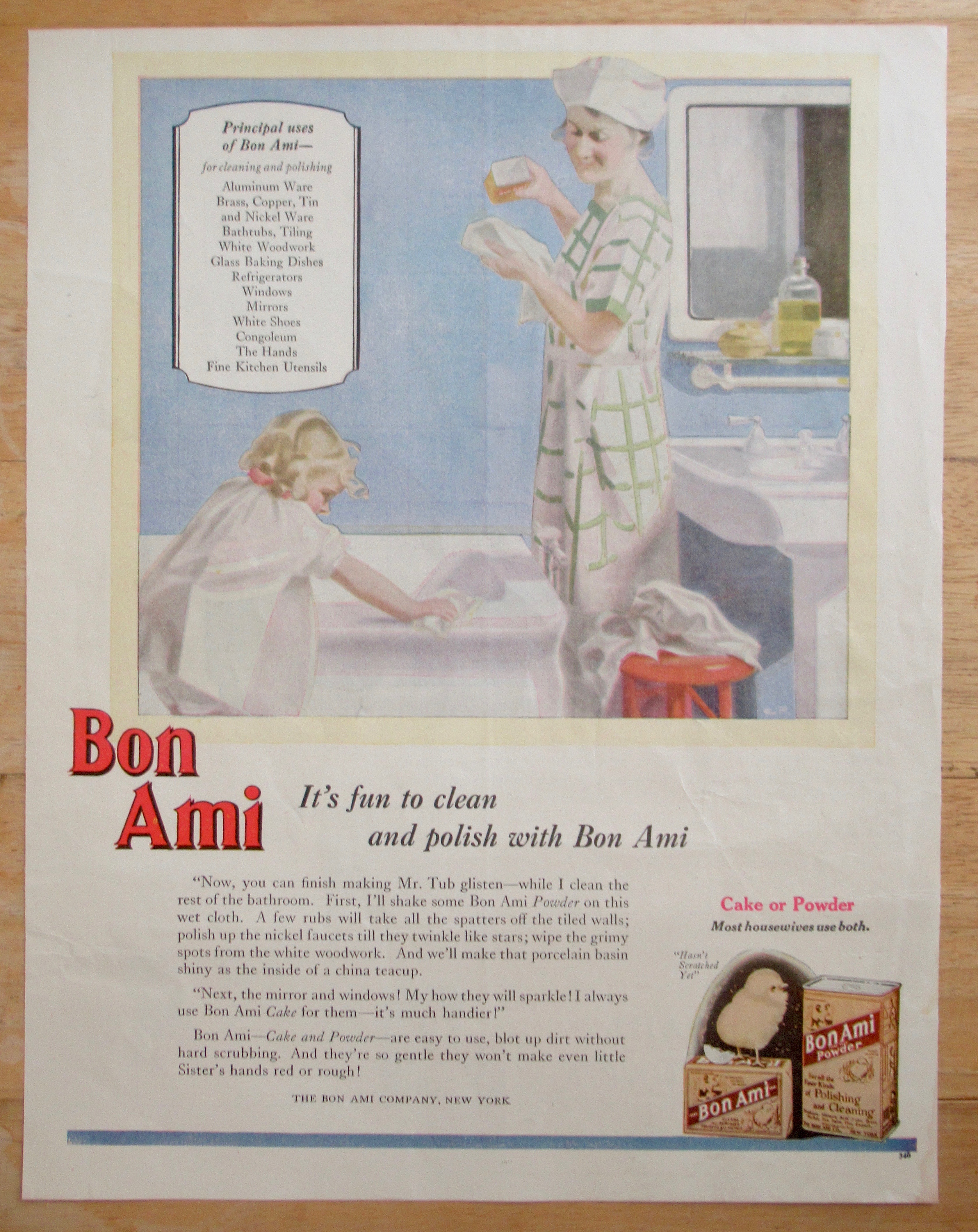 1926 Bon Ami Cake or Powder with Mom & Girl Cleaning