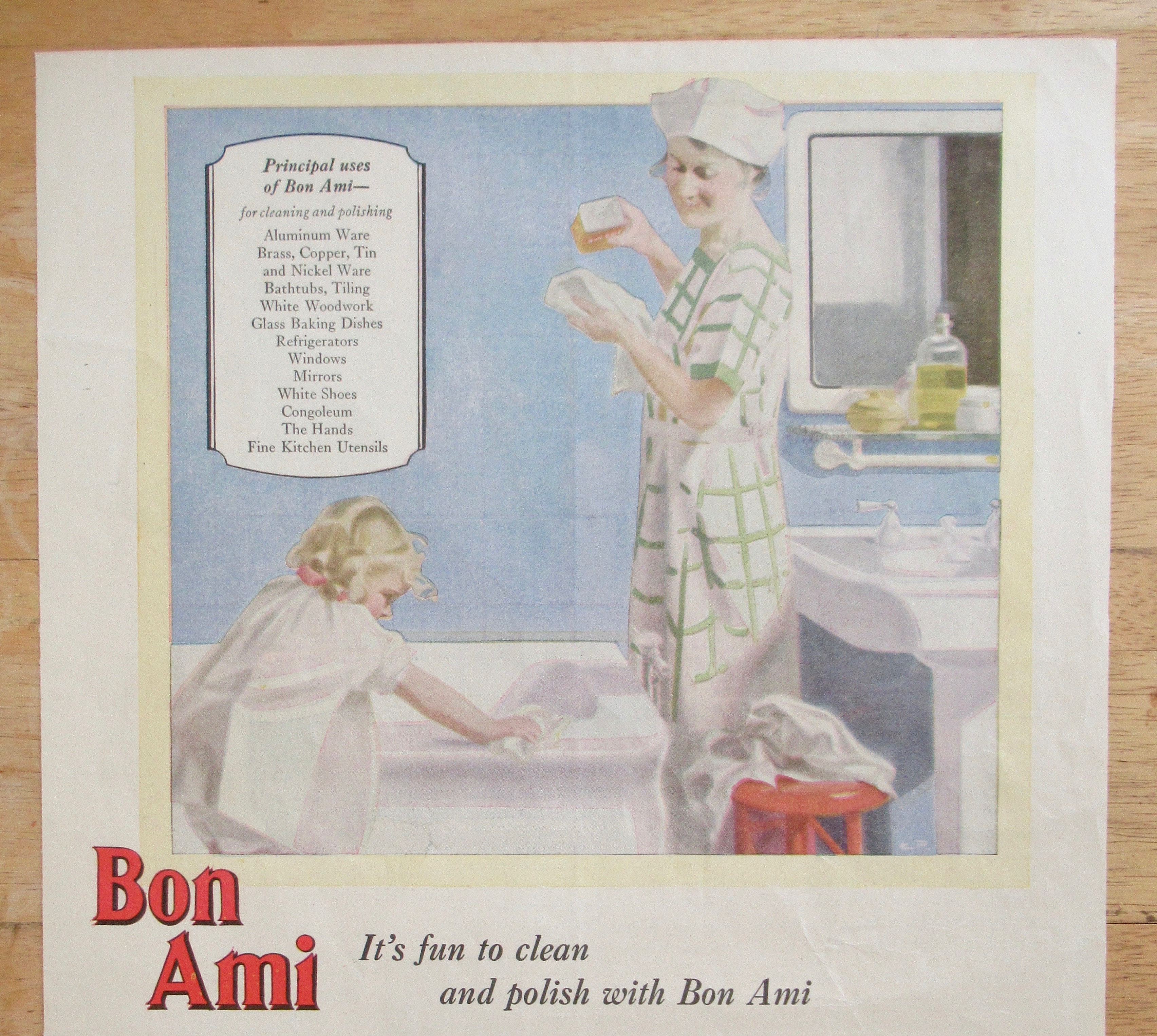 1926 Bon Ami Cake or Powder with Mom & Girl Cleaning