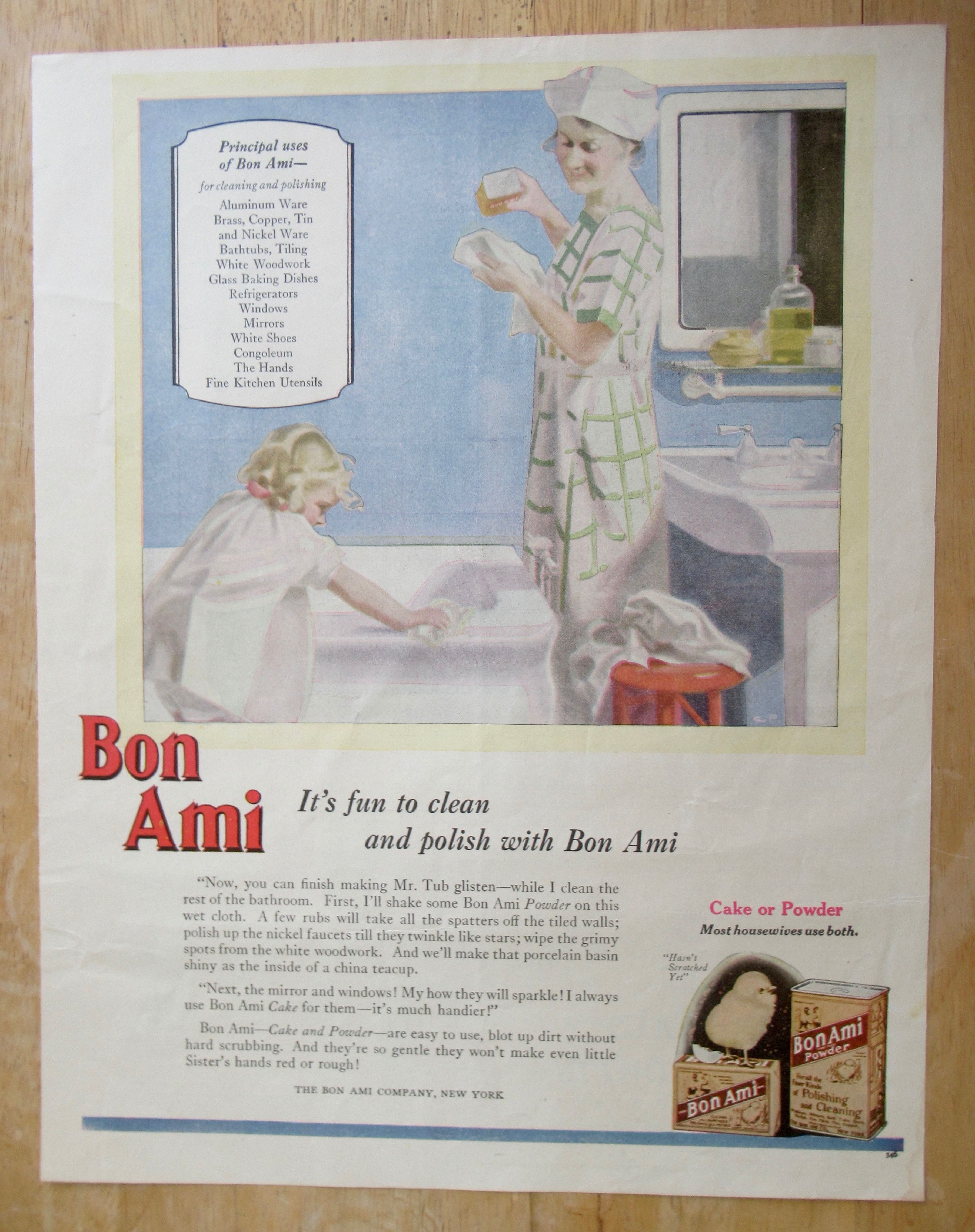 1926 Bon Ami Cake or Powder with Mom & Girl Cleaning