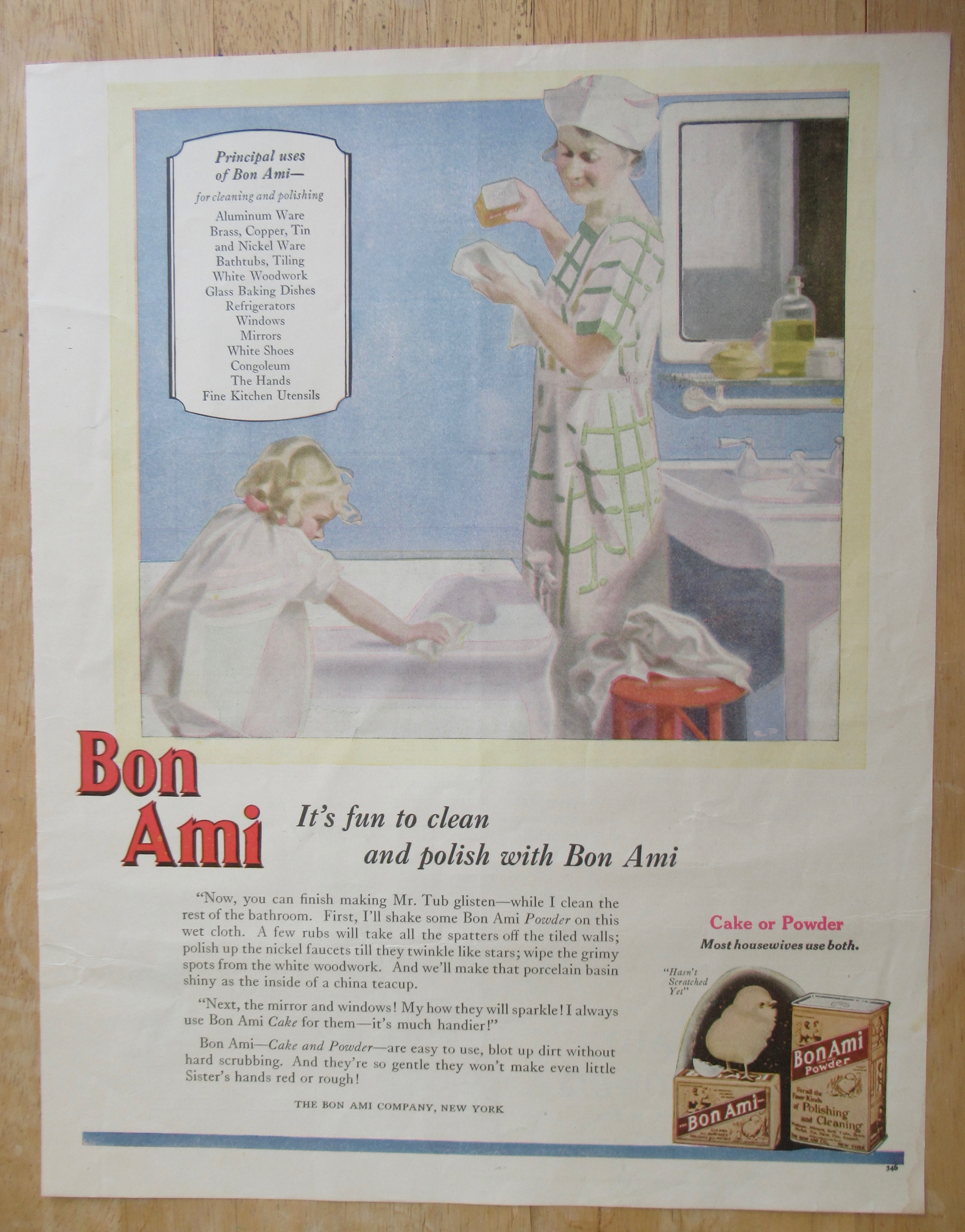 1926 Bon Ami Cake or Powder with Mom & Girl Cleaning