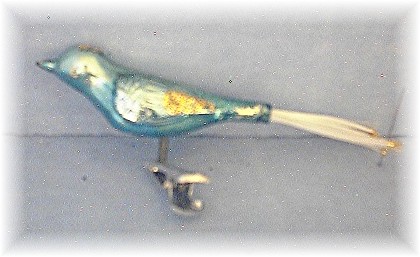 Antique Hand Blown Glass Blue Xmas Bird