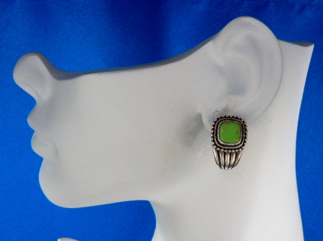 Navajo Gaspeite Sterling Silver Clip Earrings