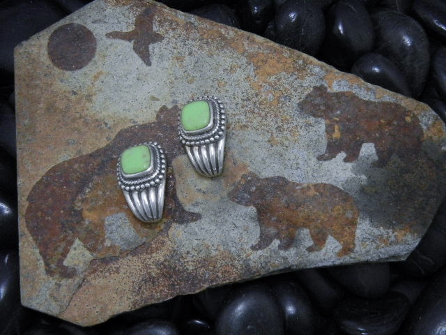 Navajo Gaspeite Sterling Silver Clip Earrings