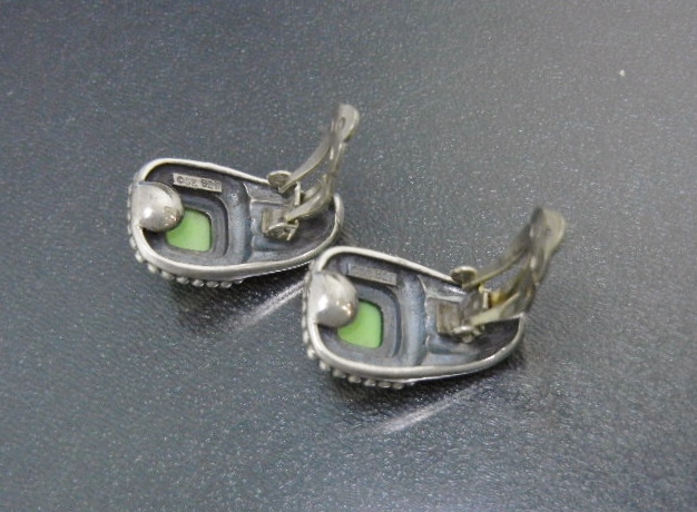 Navajo Gaspeite Sterling Silver Clip Earrings