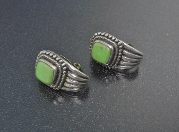 Navajo Gaspeite Sterling Silver Clip Earrings
