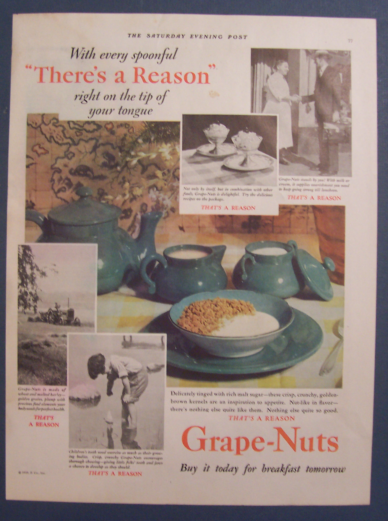 1929 Grape - Nuts Cereal with Bowl Of Grape Nuts