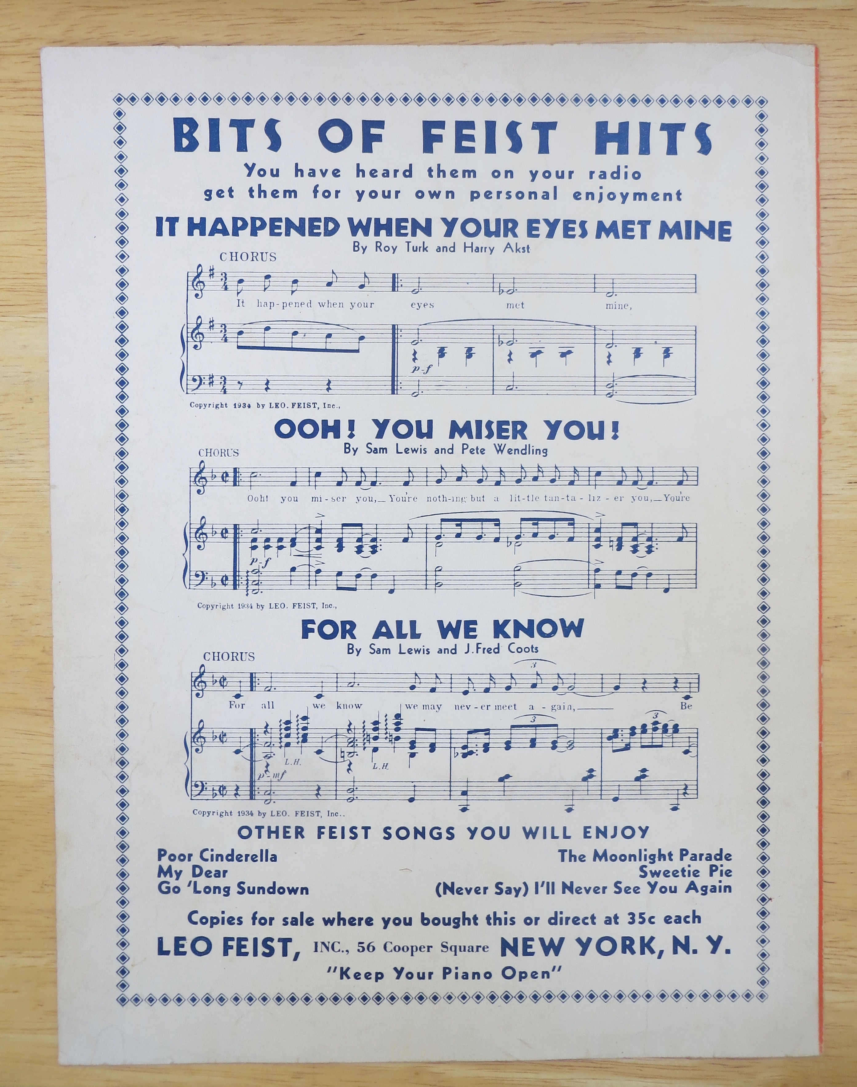 1934 For All We Know Sheet Music By Lewis & Coots