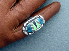Navajo Sterling Silver Coral Onyx Turquoise Gaspeite Ri