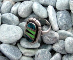 Navajo Sterling Silver Coral Onyx Turquoise Gaspeite Ri