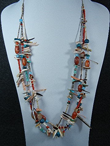 Native American Treasure Neckalce Coral Turquoise Shell