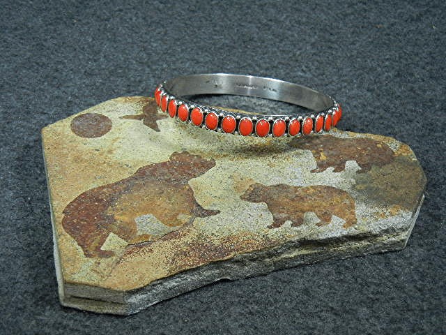RJ Apachito Mediterranean Coral Sterling Silver Bangle