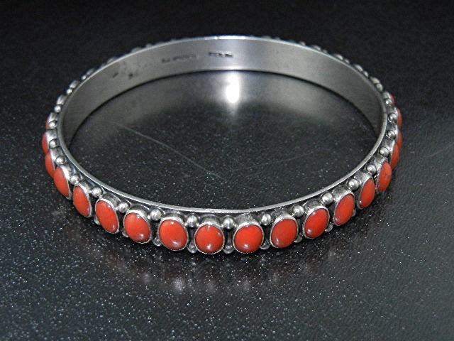RJ Apachito Mediterranean Coral Sterling Silver Bangle