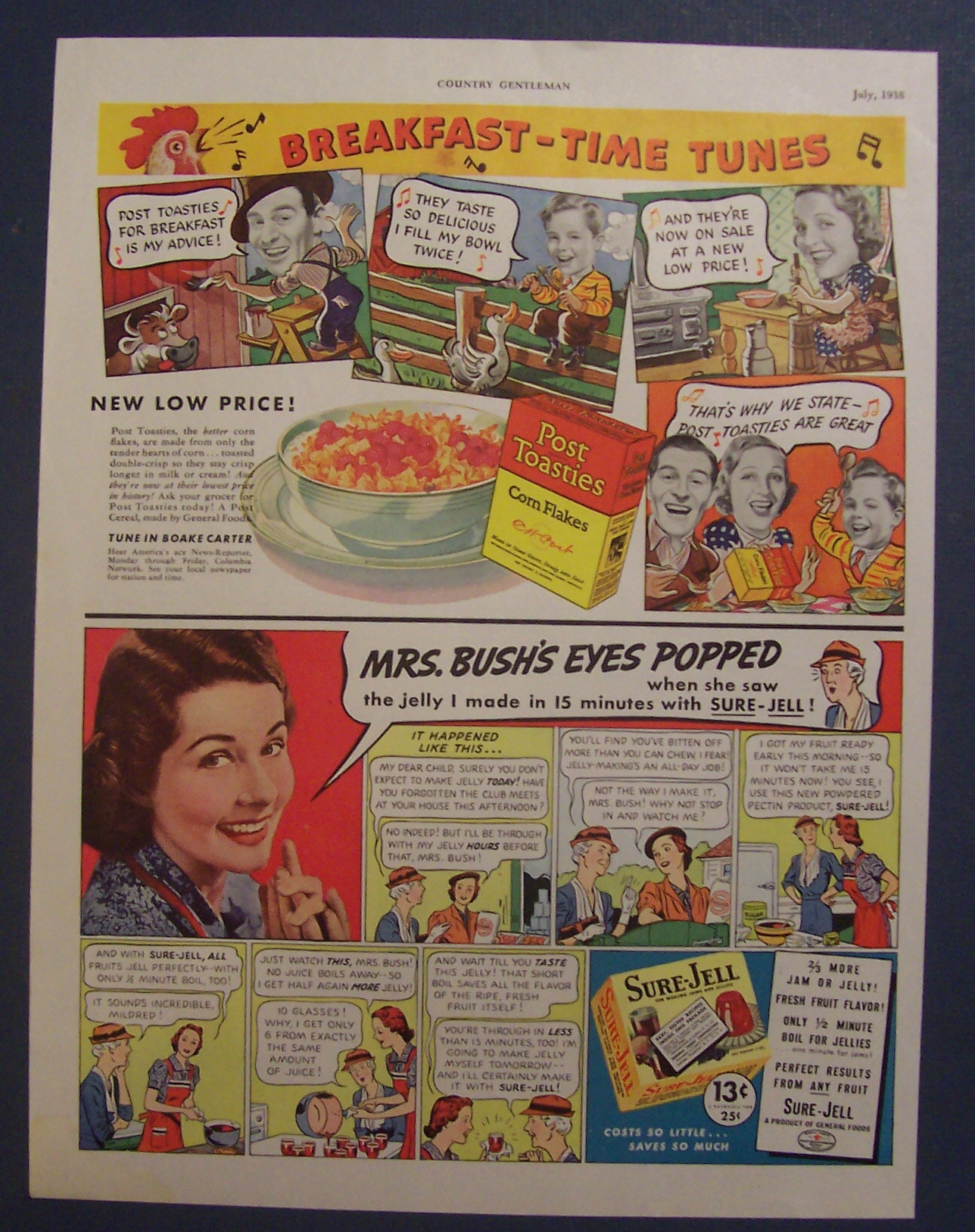 1938  Post  Toasties  &  Sure  -  Jell
