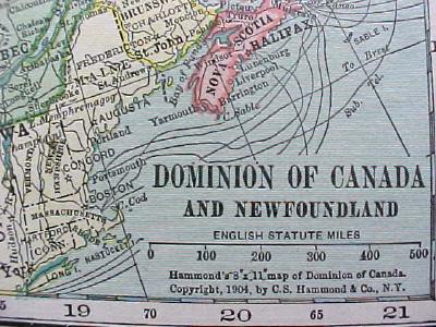 1904 Map Dominion of Canada And Maritime Provinces