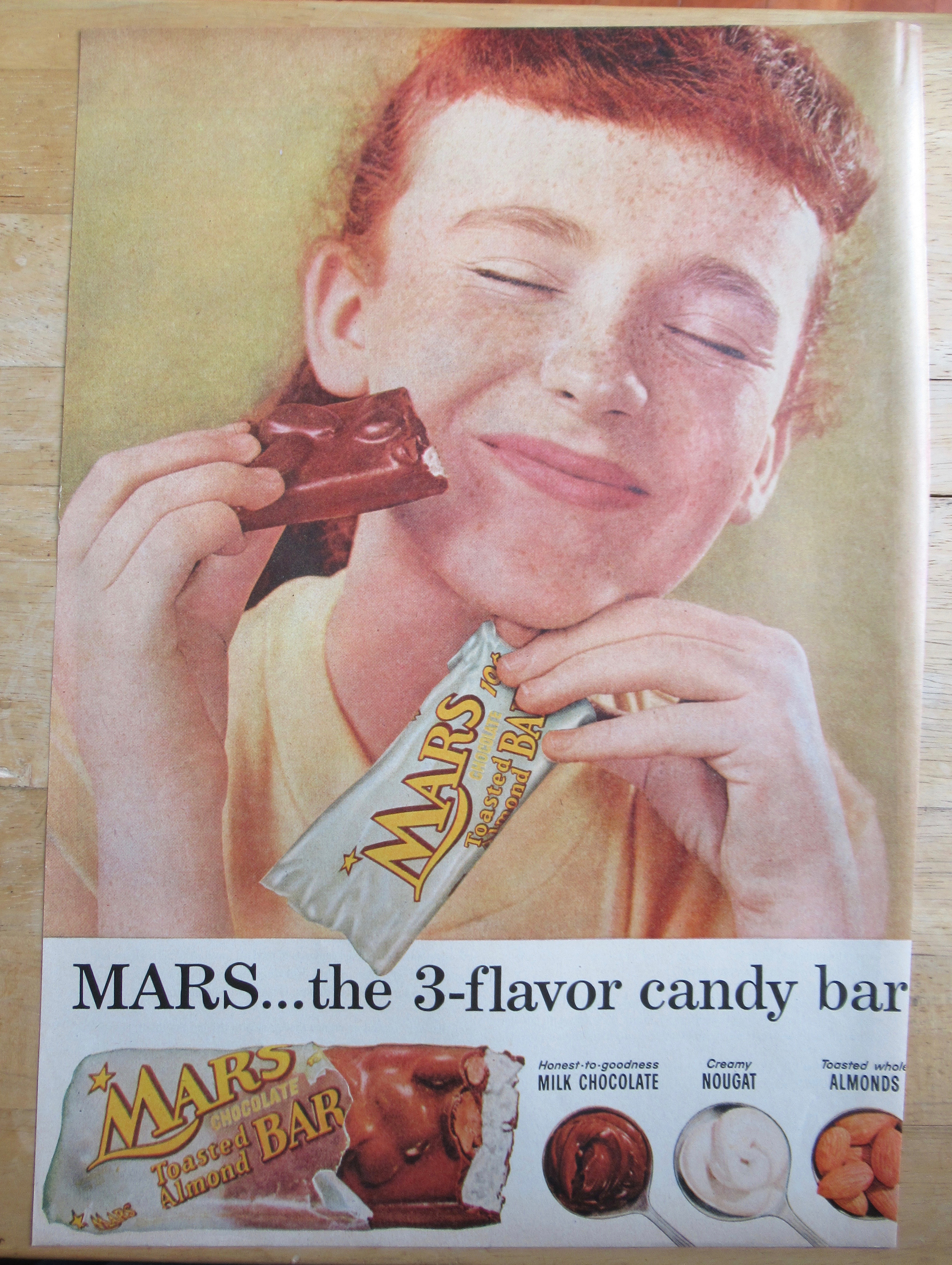 1957 Mars Toasted Almond Bar w/ Girl Eating Candy Bar