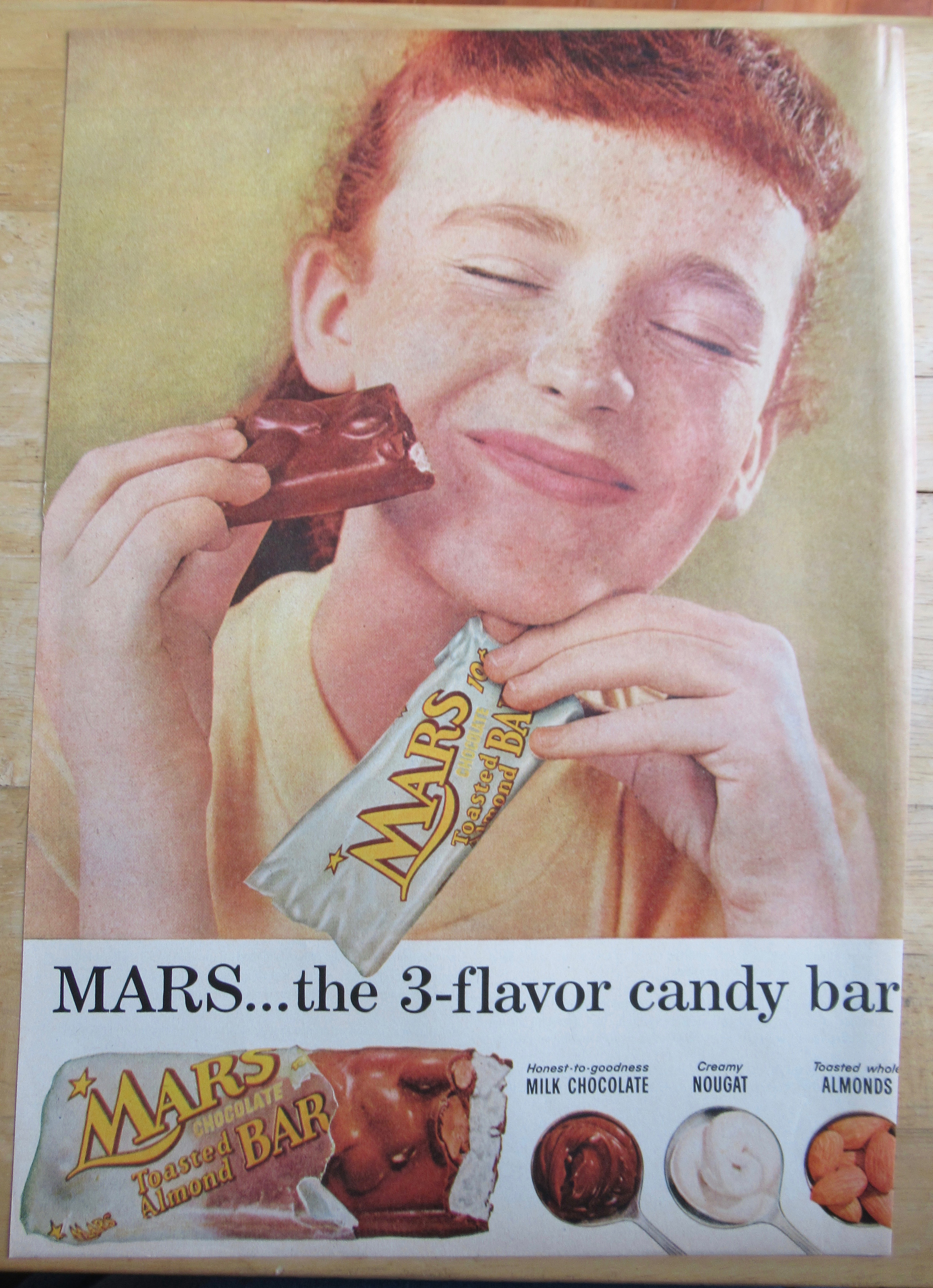 1957 Mars Toasted Almond Bar w/ Girl Eating Candy Bar