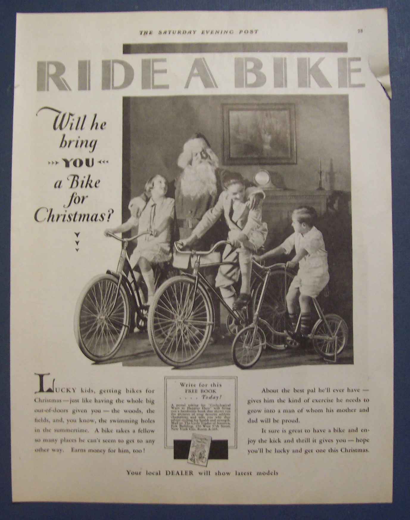 1929 Ride A Bike with Santa Claus & 3 Children on Bikes