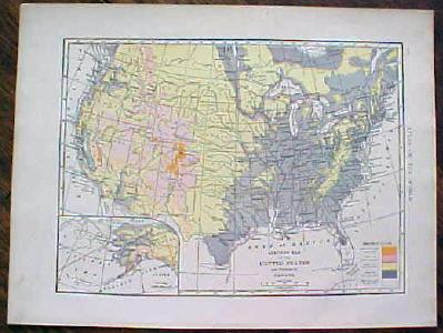 1904 Map United States America Altitude Antique