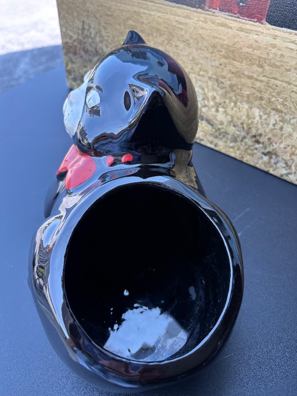 Black Cat Planter mid century 1950s cold painted