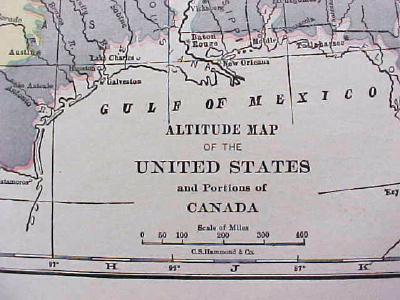 1904 Map United States America Altitude Antique