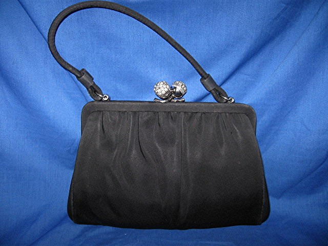 Evening Bag Black Satin Jeweled Twist Closure ANDE