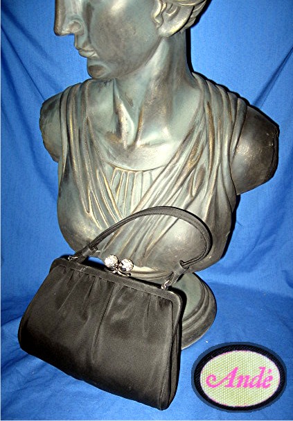 Evening Bag Black Satin Jeweled Twist Closure ANDE