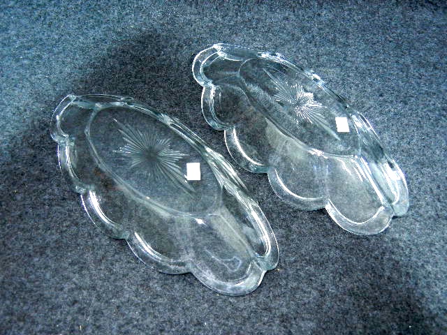 Pressed  Glass Spoon Holders Relish Dish Scalloped Edge