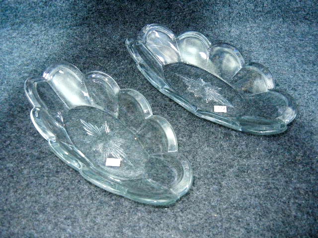 Pressed  Glass Spoon Holders Relish Dish Scalloped Edge