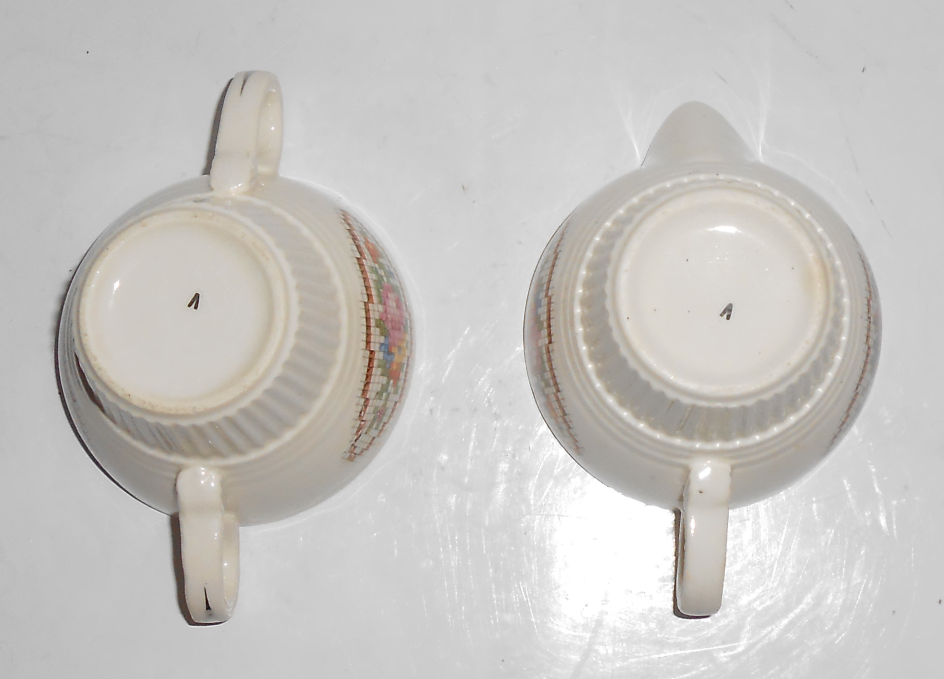 Salem China Basket Needlepoint Demi Creamer/Sugar Set