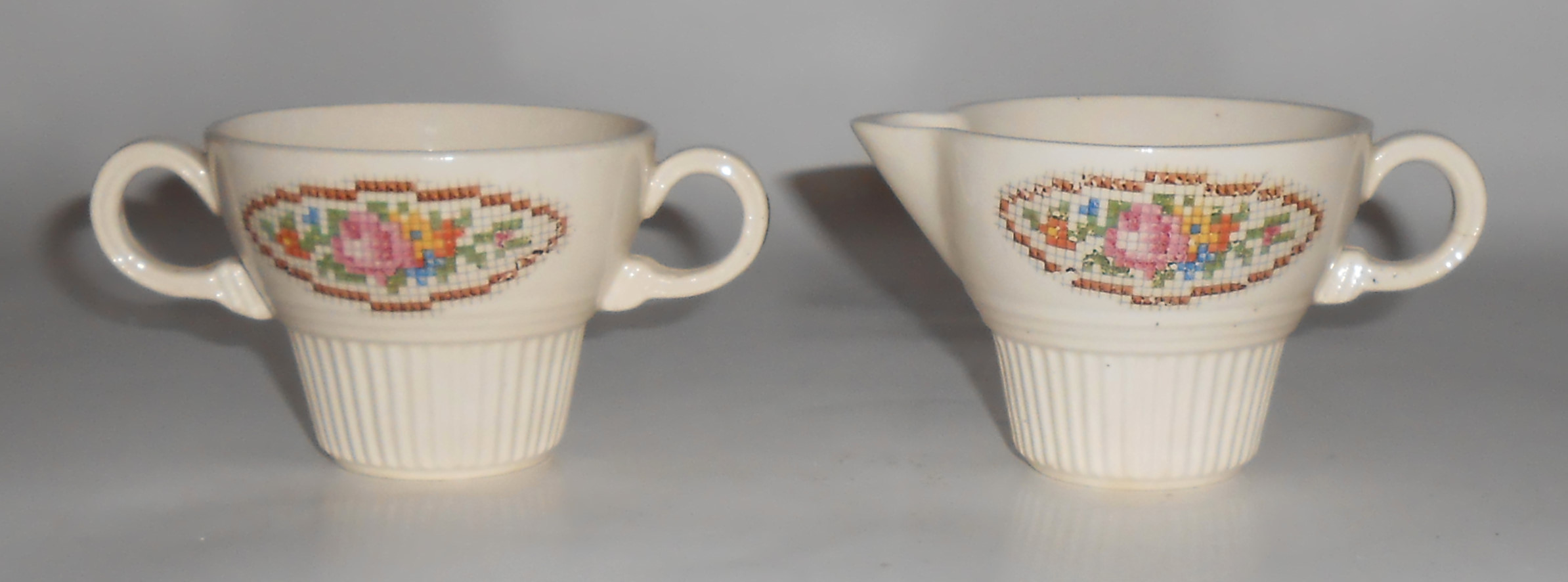 Salem China Basket Needlepoint Demi Creamer/Sugar Set