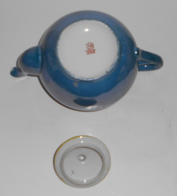 Japan Porcelain Blue Yellow Lustre Wear Teapot w/Lid