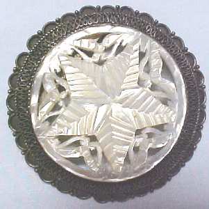 Mother of Pearl Sterling Carved Brooch Pendan