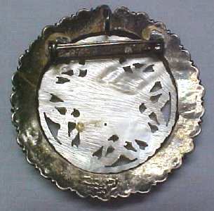 Mother of Pearl Sterling Carved Brooch Pendan