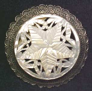 Mother of Pearl Sterling Carved Brooch Pendan
