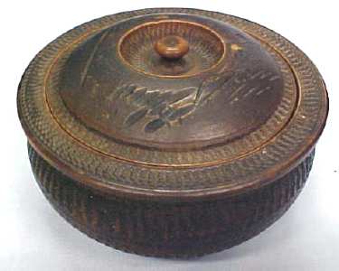 Miniature Carved Box  Round  Ornate Old