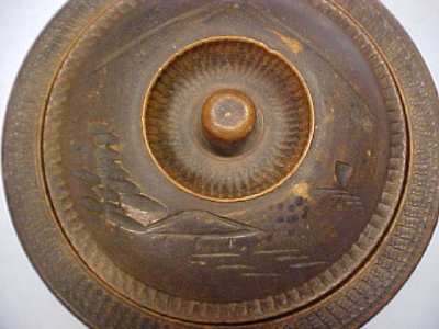 Miniature Carved Box  Round  Ornate Old