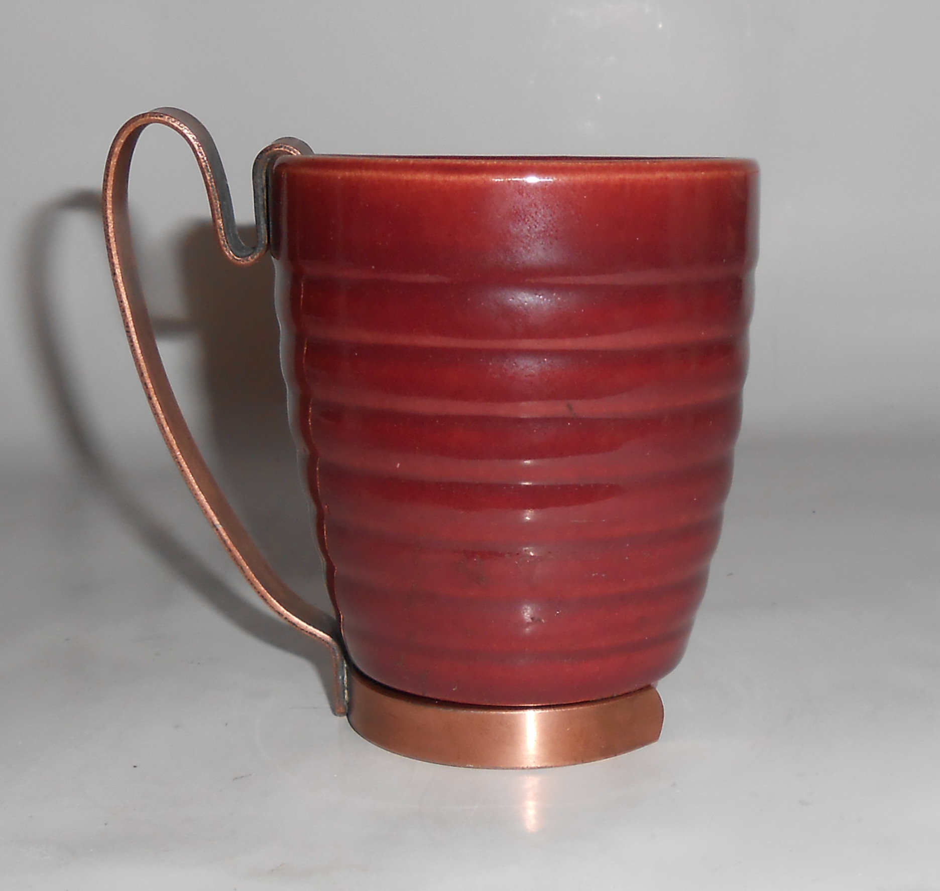 Bauer Pottery Ring Ware Burgundy Barrel Tumbler/Handle!