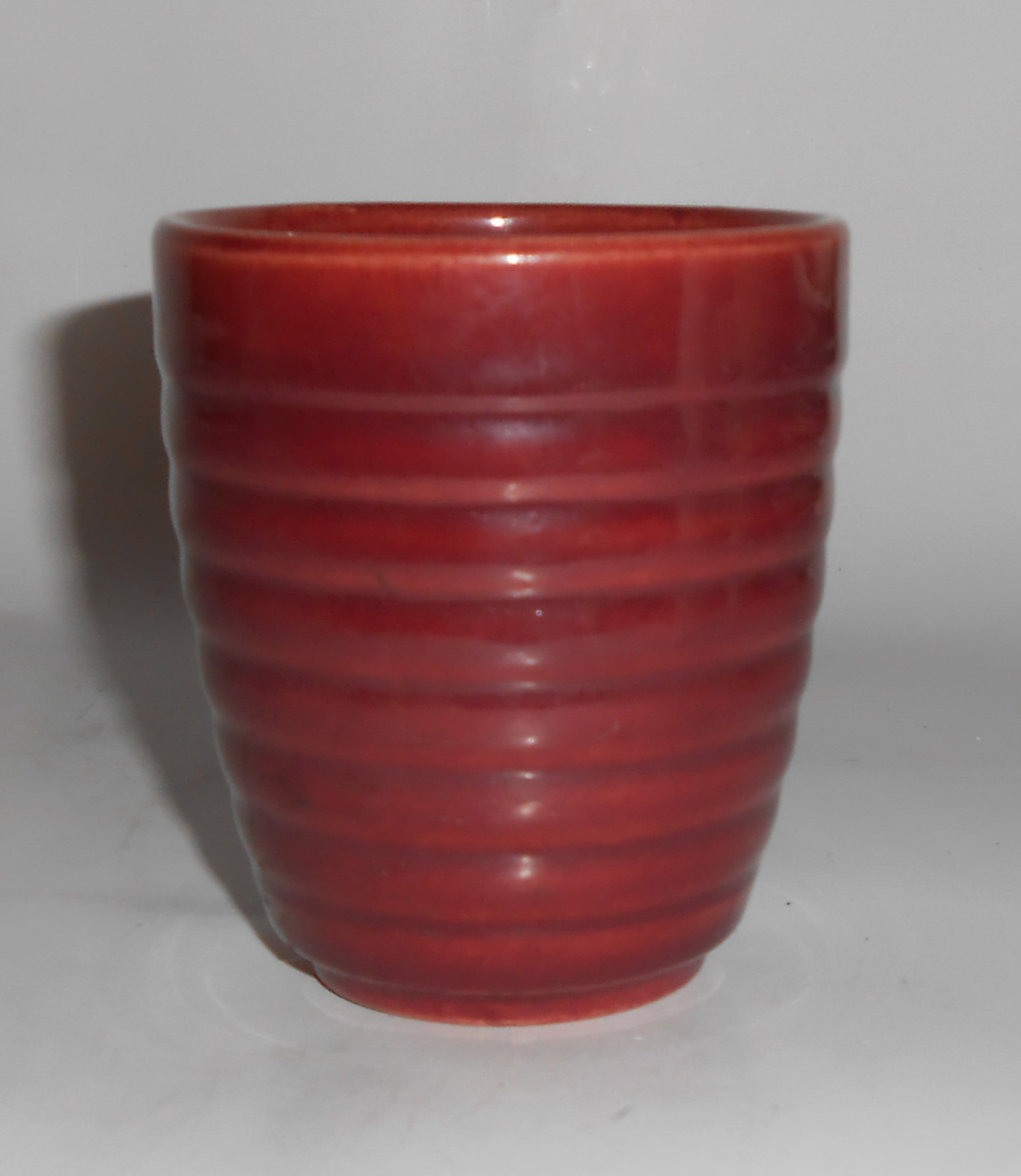 Bauer Pottery Ring Ware Burgundy Barrel Tumbler/Handle!