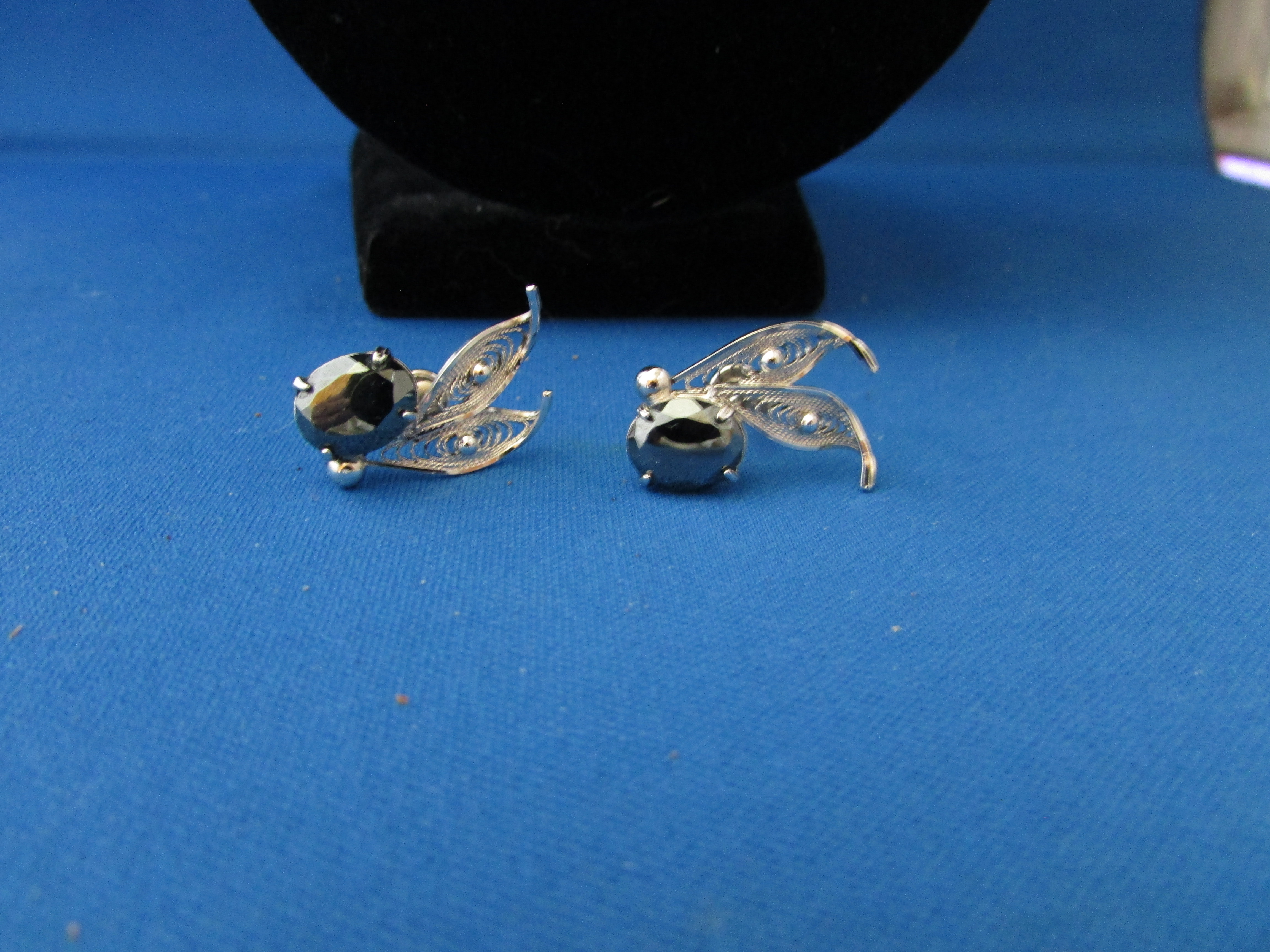 Sterling Silver and Hematite Screw On Earrings