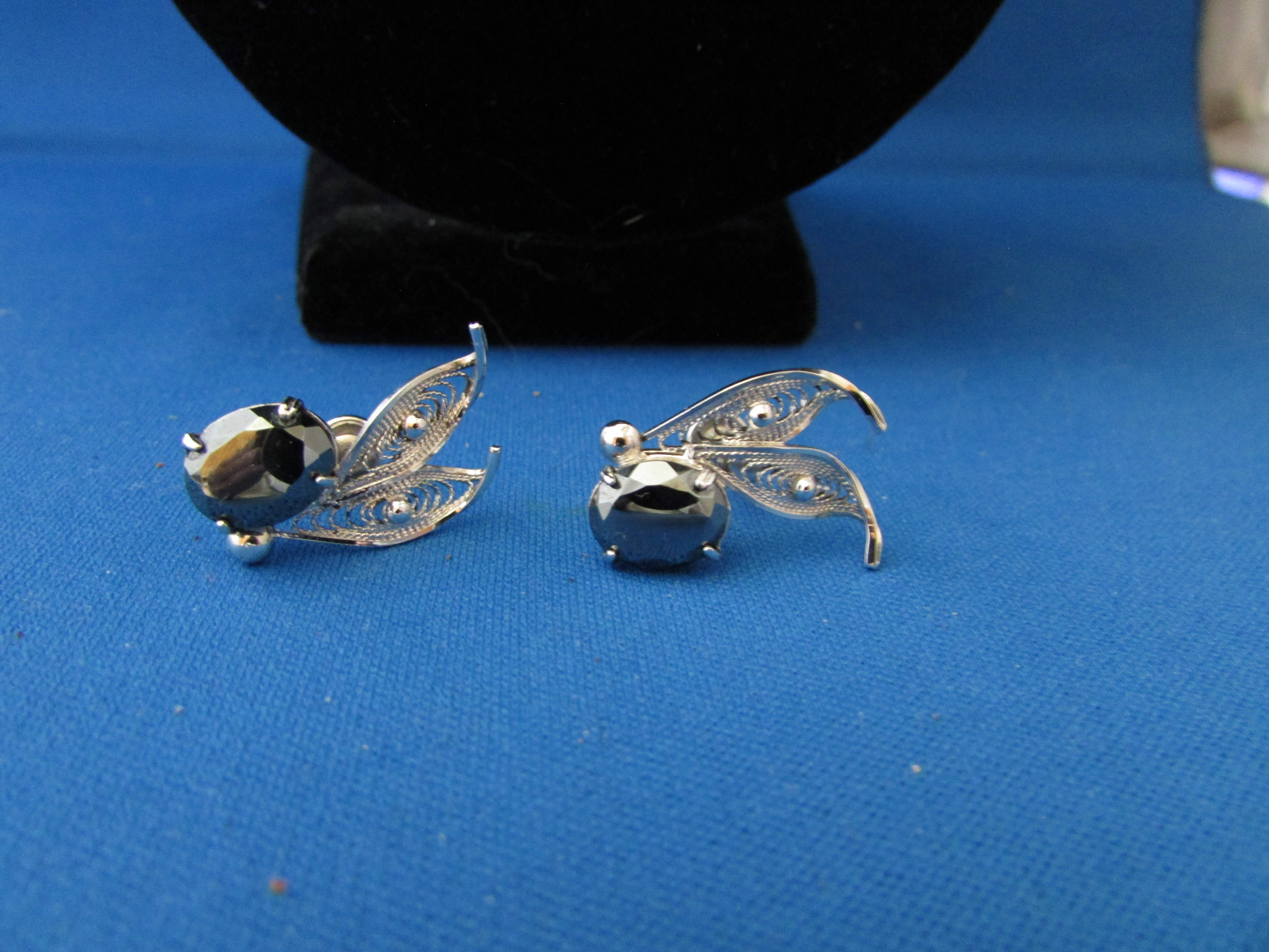 Sterling Silver and Hematite Screw On Earrings