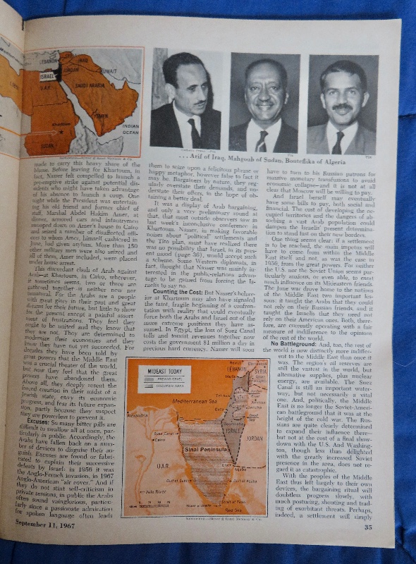 Newsweek Magazine September 11, 1967 Nasser Of The U.A.R. The Mideast: Slow Boil