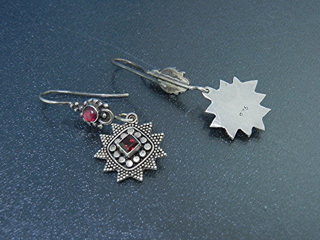 Indonesia Sterling Silver Garnet Dot Pierced Earrings