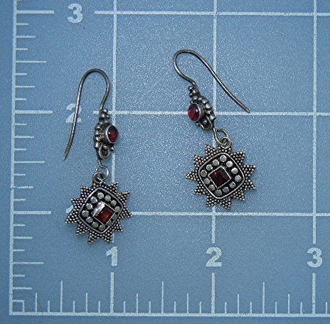 Indonesia Sterling Silver Garnet Dot Pierced Earrings