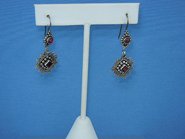Indonesia Sterling Silver Garnet Dot Pierced Earrings