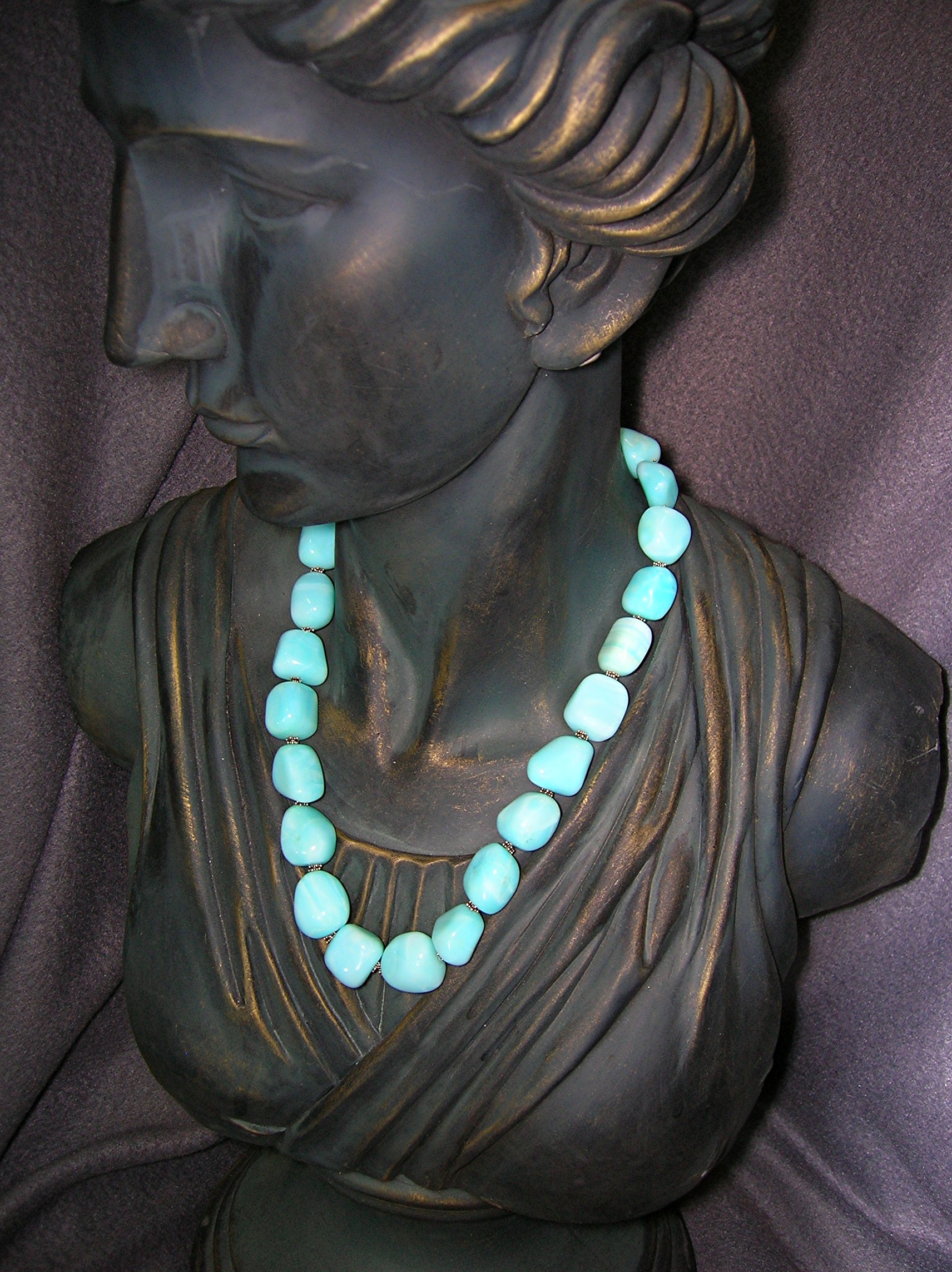 Peruvian Blue Opals  Sterling Silver Toggle Necklace