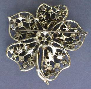 Elegant Large Red Rhinestone Floral Brooch Pin